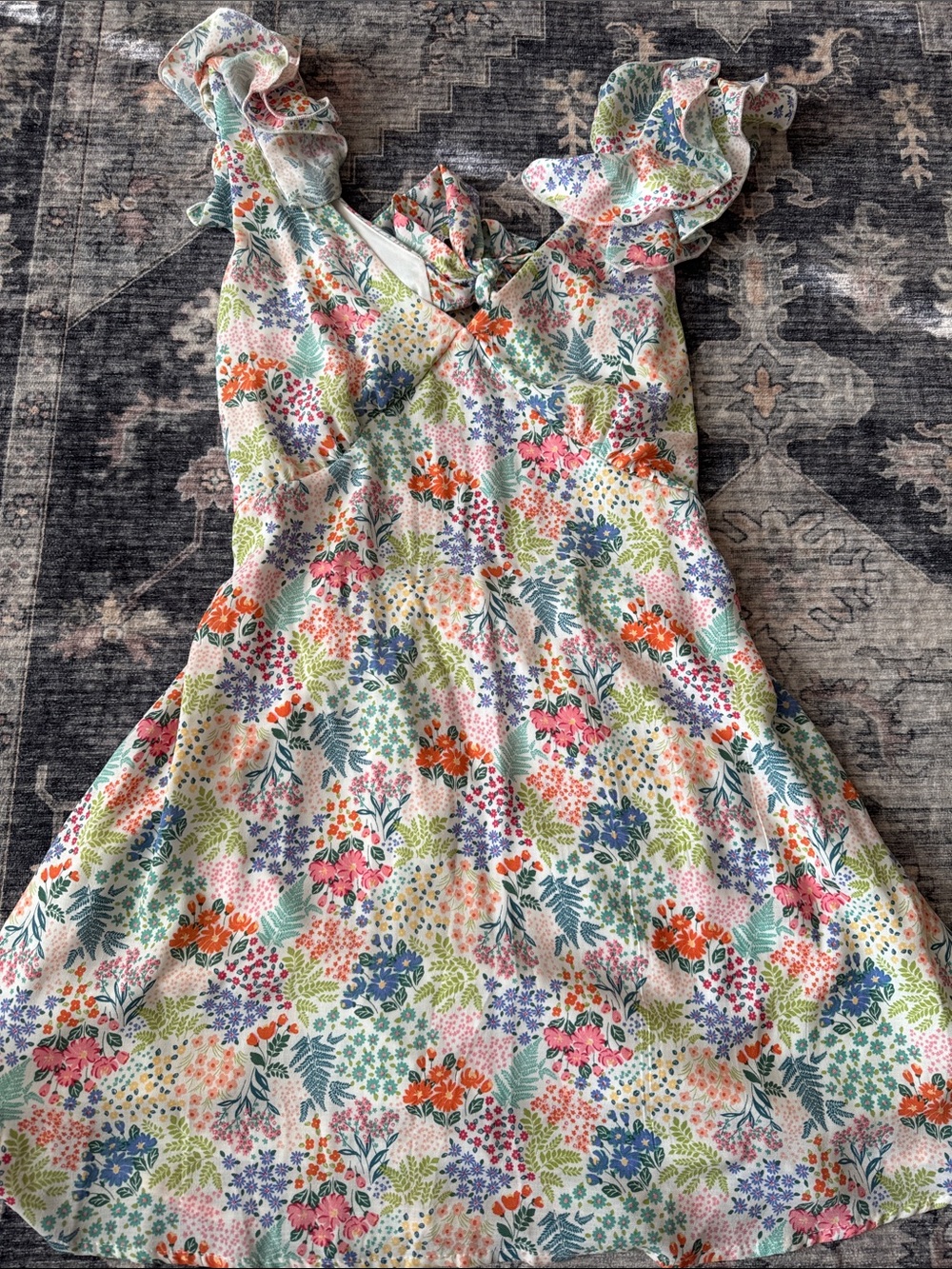 Altar'd State White Floral Backless Summer Dress with Ruffles